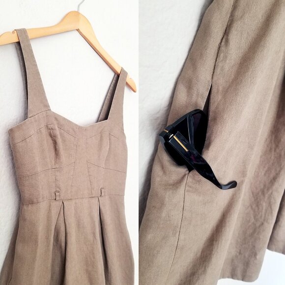 Black Halo 100% Linen Bustier Sweetheart Pleated Front Mini Dress Size 2 No Belt - Picture 11 of 15